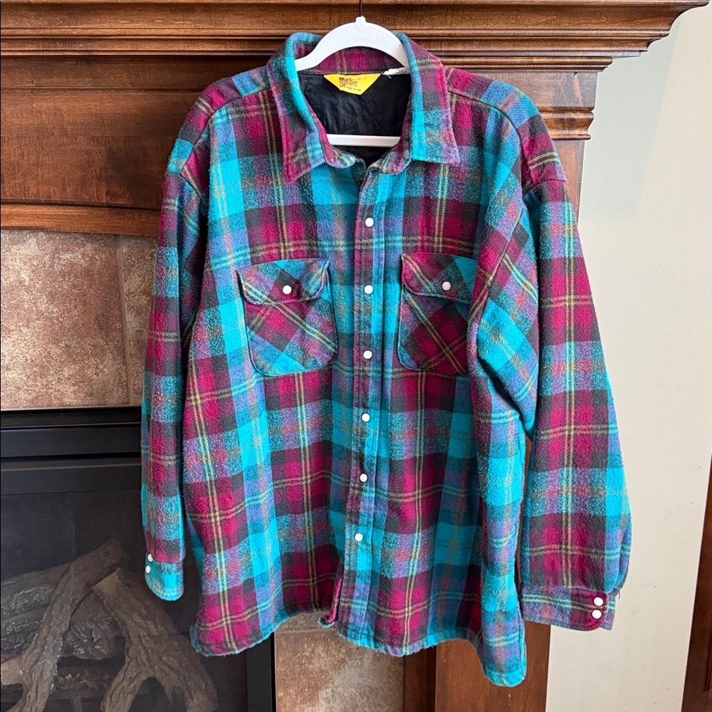 vintage Work N Sport plaid flannel quilted lining flannel pearl snap shacket 3XL